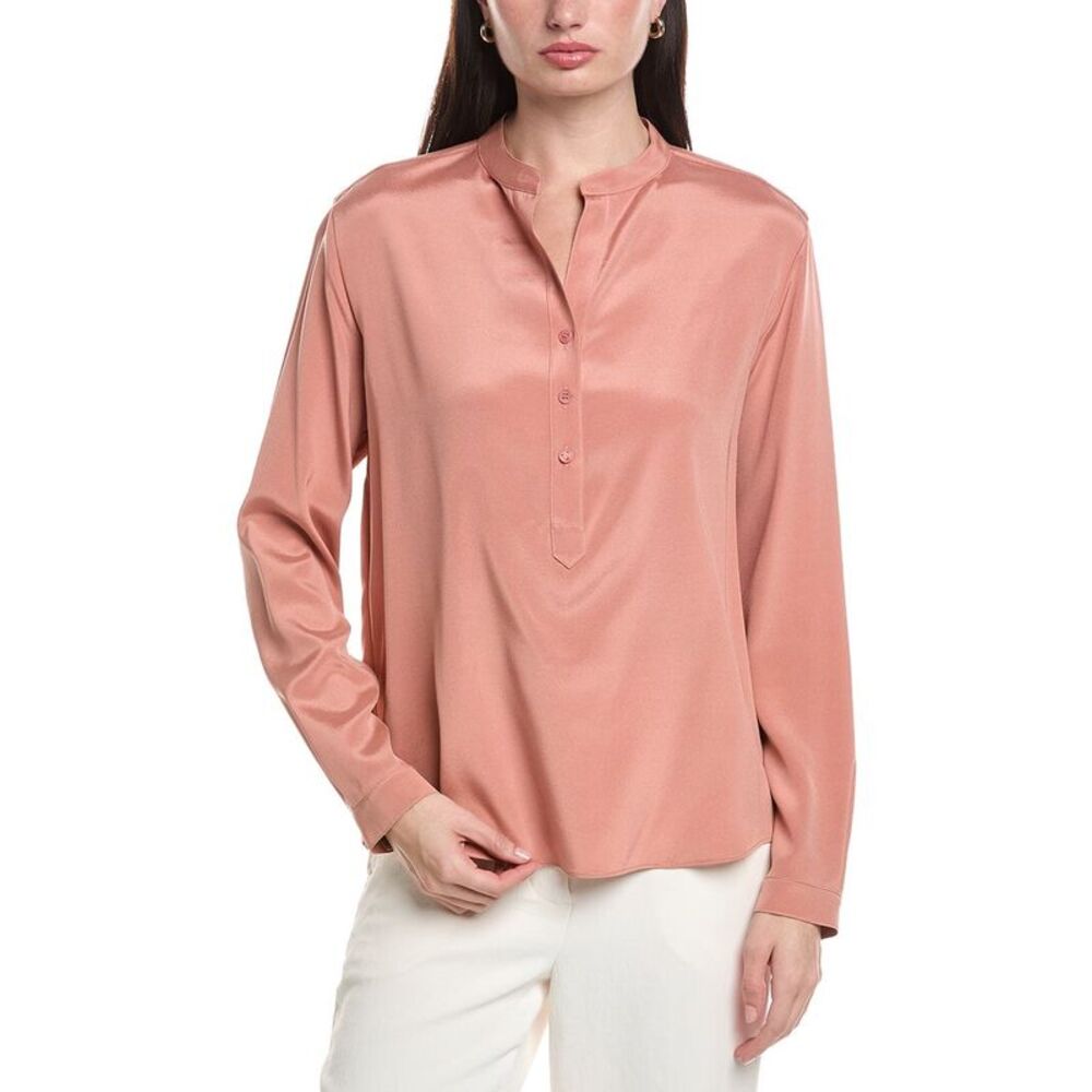 Lafayette 148 New York Womens  Silk-Blend Henley Blouse, Blue